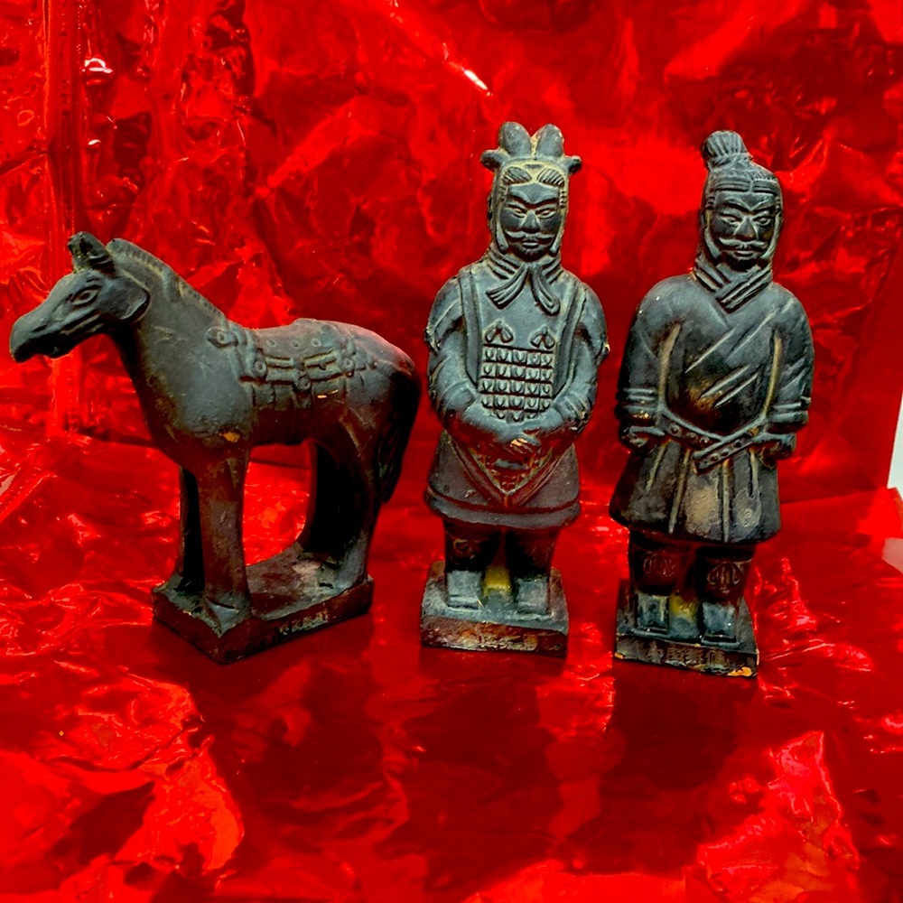 Set of 3 Chinese Terracotta Warriors and Horse